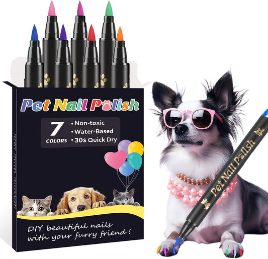 Dog Nail Polish Pens Quick Dry,7 Colors Safe Dog Nail Polish Set to DIY Pretty Nails, Ideal Gifts for Dogs Cats Light Dark Nails, Odorless, Non-Toxic, Water-Based Pet Nail Accessories Set