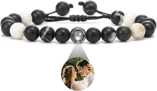 EMIRISTIC Custom Photo Bracelet - Personalized Picture Natural Stone Cuban Chain Bracelet - Any Special Day Gifts