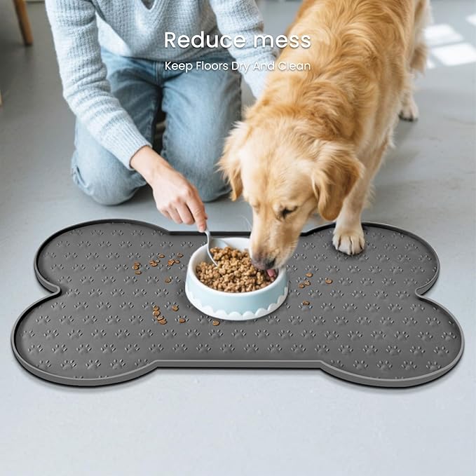 Dog Food Mat Anti-Slip Silicone Dog Bowl Mat Thicker Pet Placemat Waterproof Cat Feeder Pad with Raised Edge Puppy Kitten Feeding Mats Suitable Small Medium-Sized Dogs Cats Eating Tray