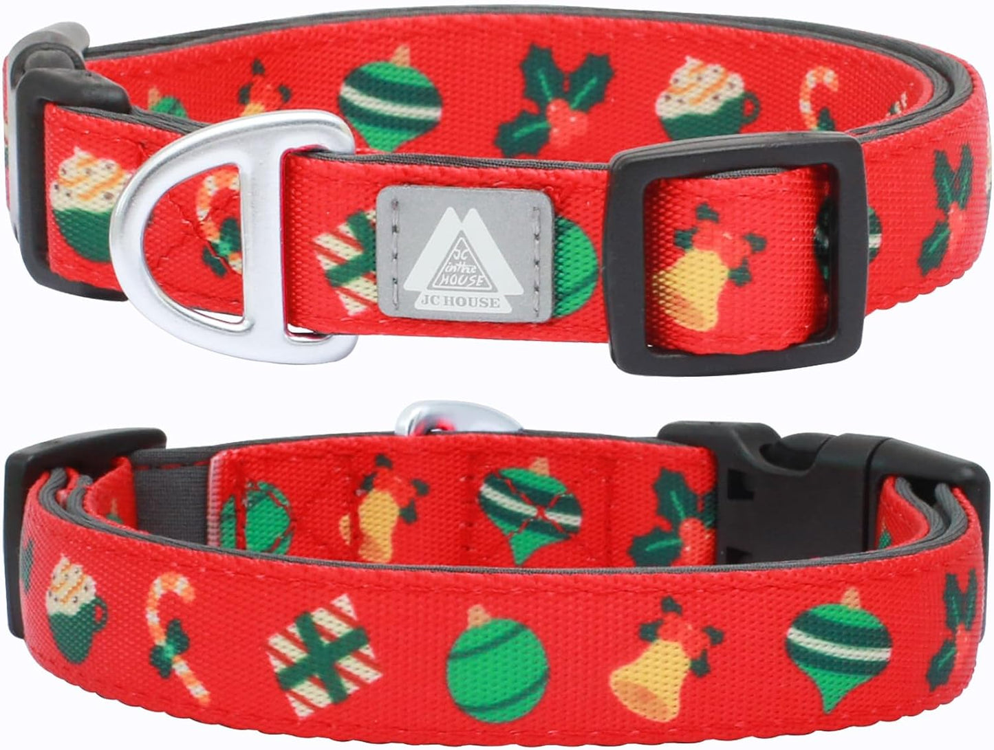 Christmas Dog Collar, Cute Holiday Red Collars for Girl & Boy, Reflective,Soft Padded Neoprene,Fully Adjustable,Durable & Lightweight Medium Dog Collar, (Christmas, M)