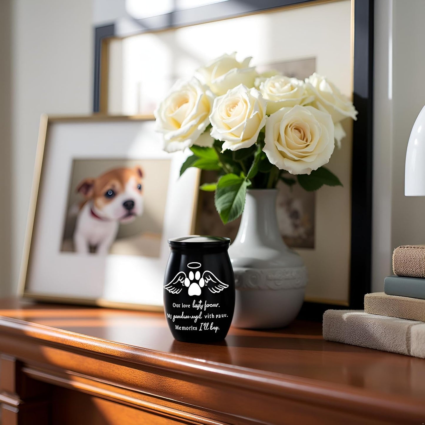 Mini Pet Cremation Urn for Small Pets – Aluminum Keepsake with Angel Wings and Paw Print – Memorial Ash Holder for Dog, Cat, Rabbit