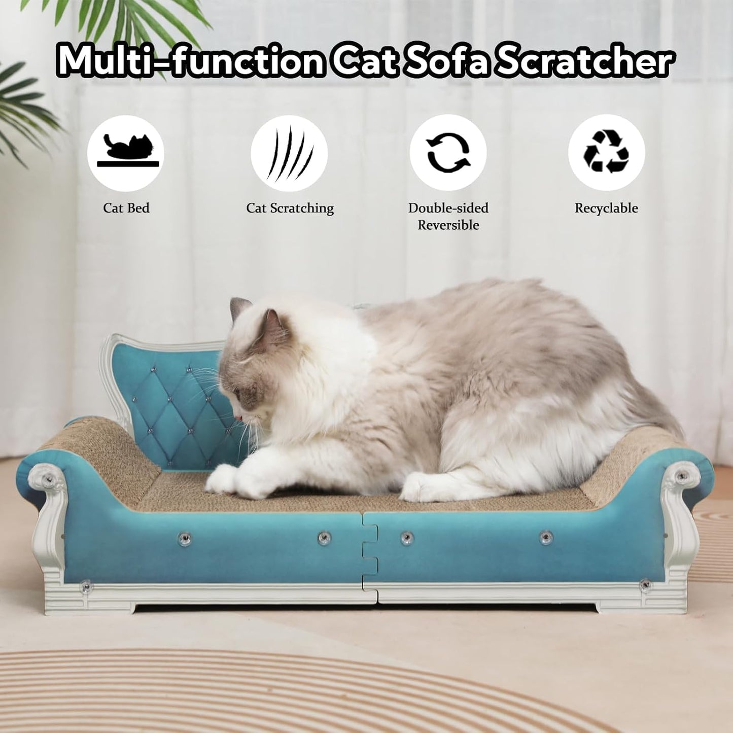 Cat Sofa Shape Scratch Pad for Large Medium Small Indoor Cats,Larger-Sized Recyclable Reversible Cardboard Cat Couch for Resting Claw Grinding and Playing