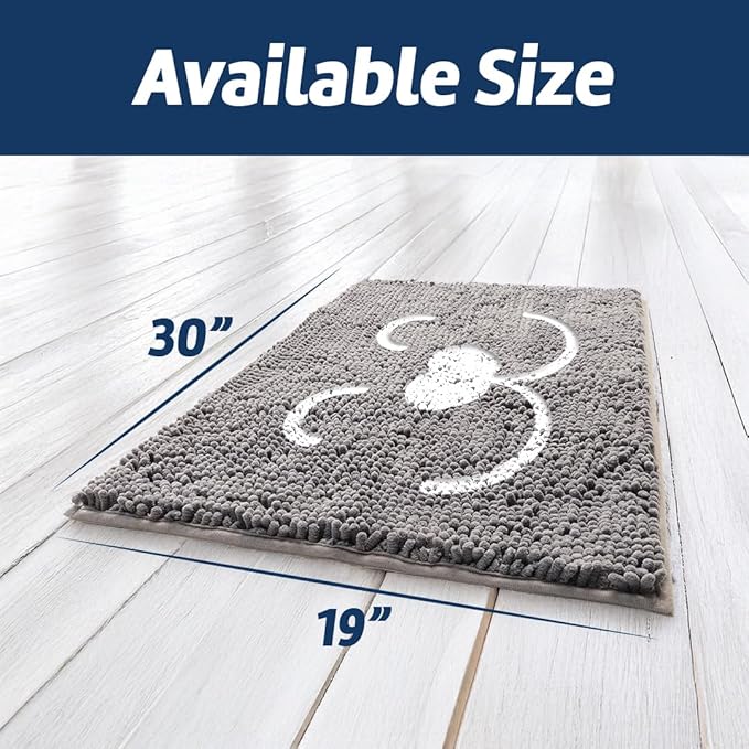 Muddy Mat® Pet Face Dog Door Embroidery Mat Super Absorbent Microfiber Indoor Outdoor mat for Muddy Paws, Non-Slip Washable Pet Rug, Quick Dry Chenille Entryway Carpet, Machine Washable – Grey 19”x30”