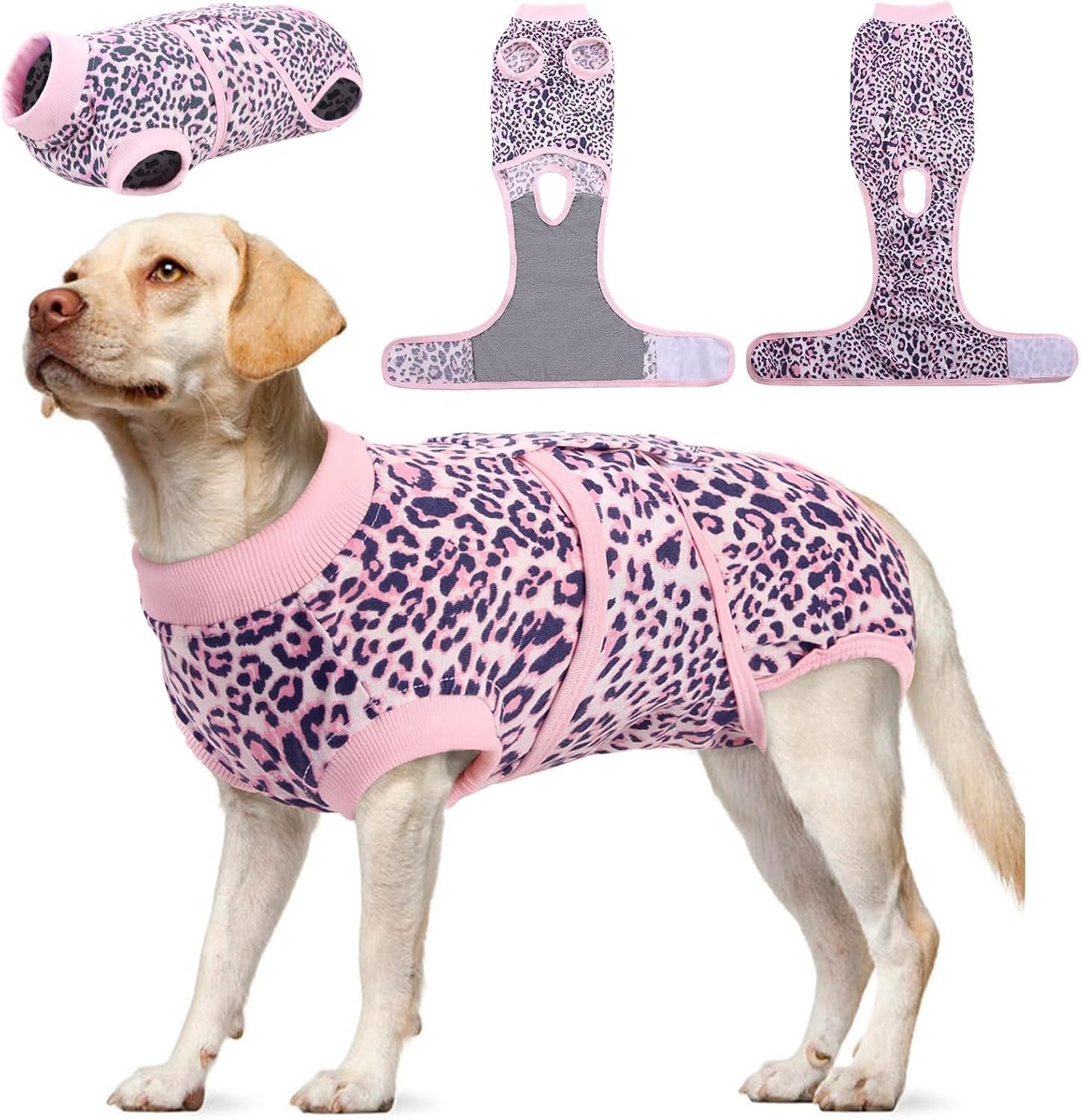 Kuoser Dog Surgery Suit, Comfy Dog Recovery Suit Female Doggie Onesie for Surgery, Post-Op Onesie for Female & Male Dogs, Soft Protective Wear, PinkLeopard XL
