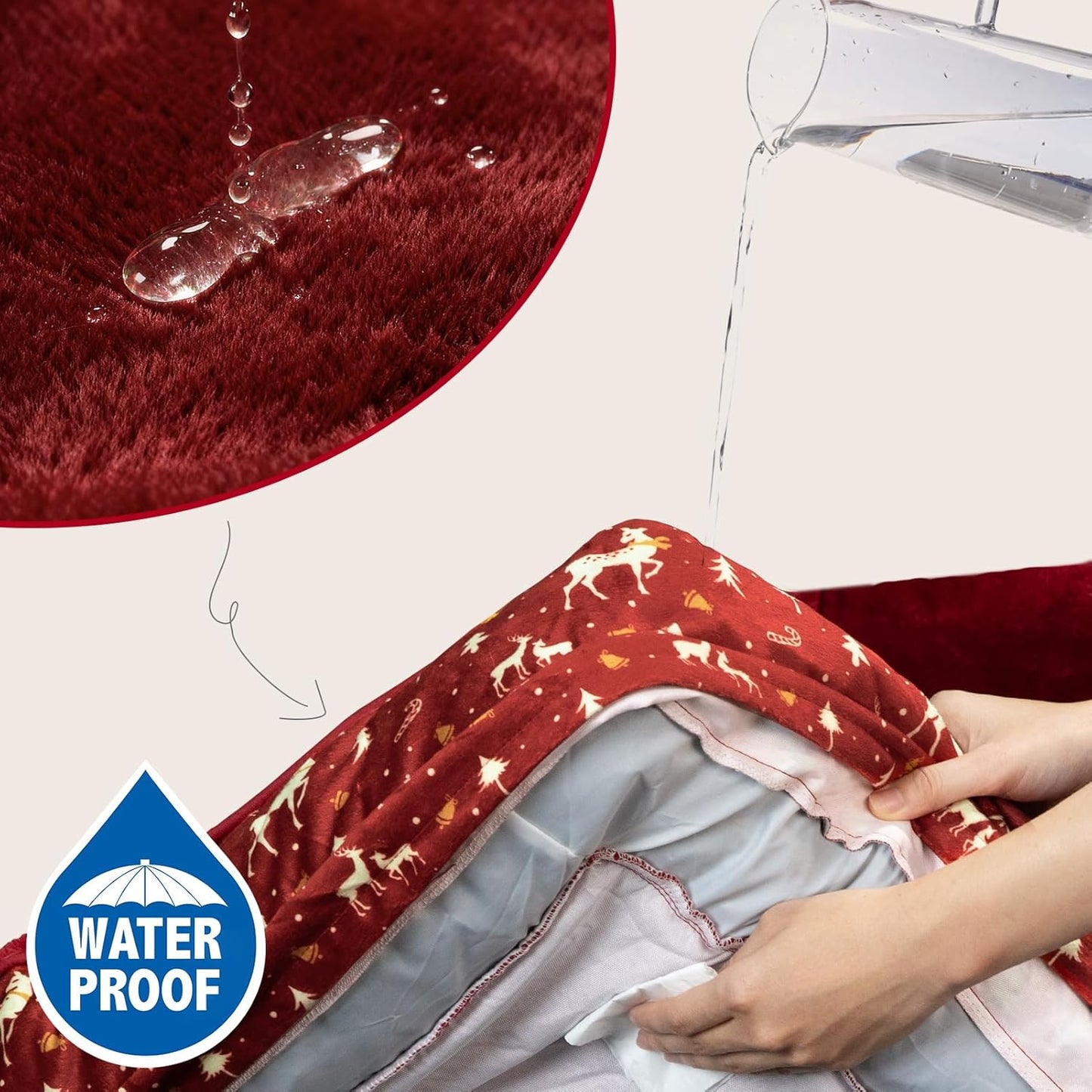 Comfort Expression Orthopedic Dog Bed for Extra Large Dogs 42x30 Inch, Waterproof Supportive Memory Foam XL Pet Bed with Removable Bolsters, Dog Couch with Washable Cover & Non-Slip Bottom, Red