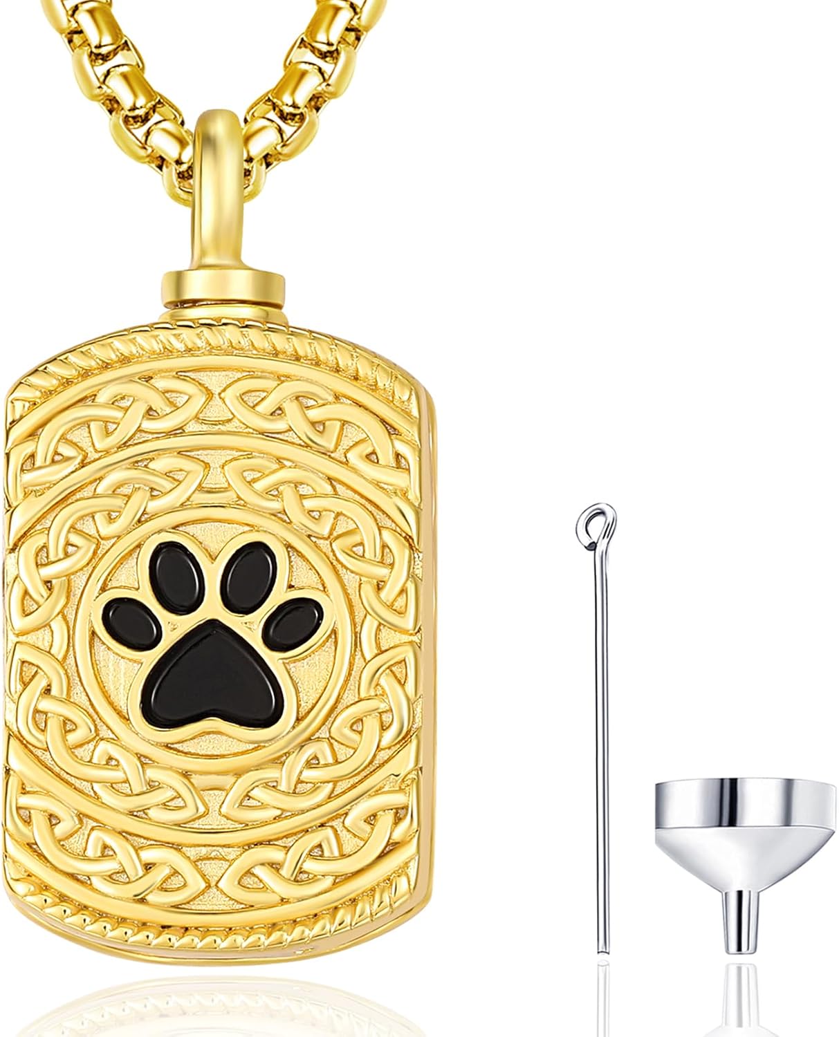 Pet Cremation Urn Necklace for Dog Cat Ashes 925 Sterling Silver Paw Print Keepsake Pendant Celtic Knot Memorial Jewelry for Women Men