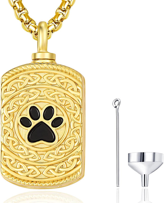 Pet Cremation Urn Necklace for Dog Cat Ashes 925 Sterling Silver Paw Print Keepsake Pendant Celtic Knot Memorial Jewelry for Women Men