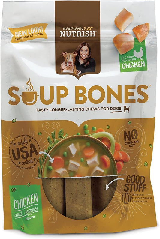 Nutrish Rachael Ray Soup Bones Dog Treats, Chicken & Veggies Flavor, 3 Bones (Pack of 8)