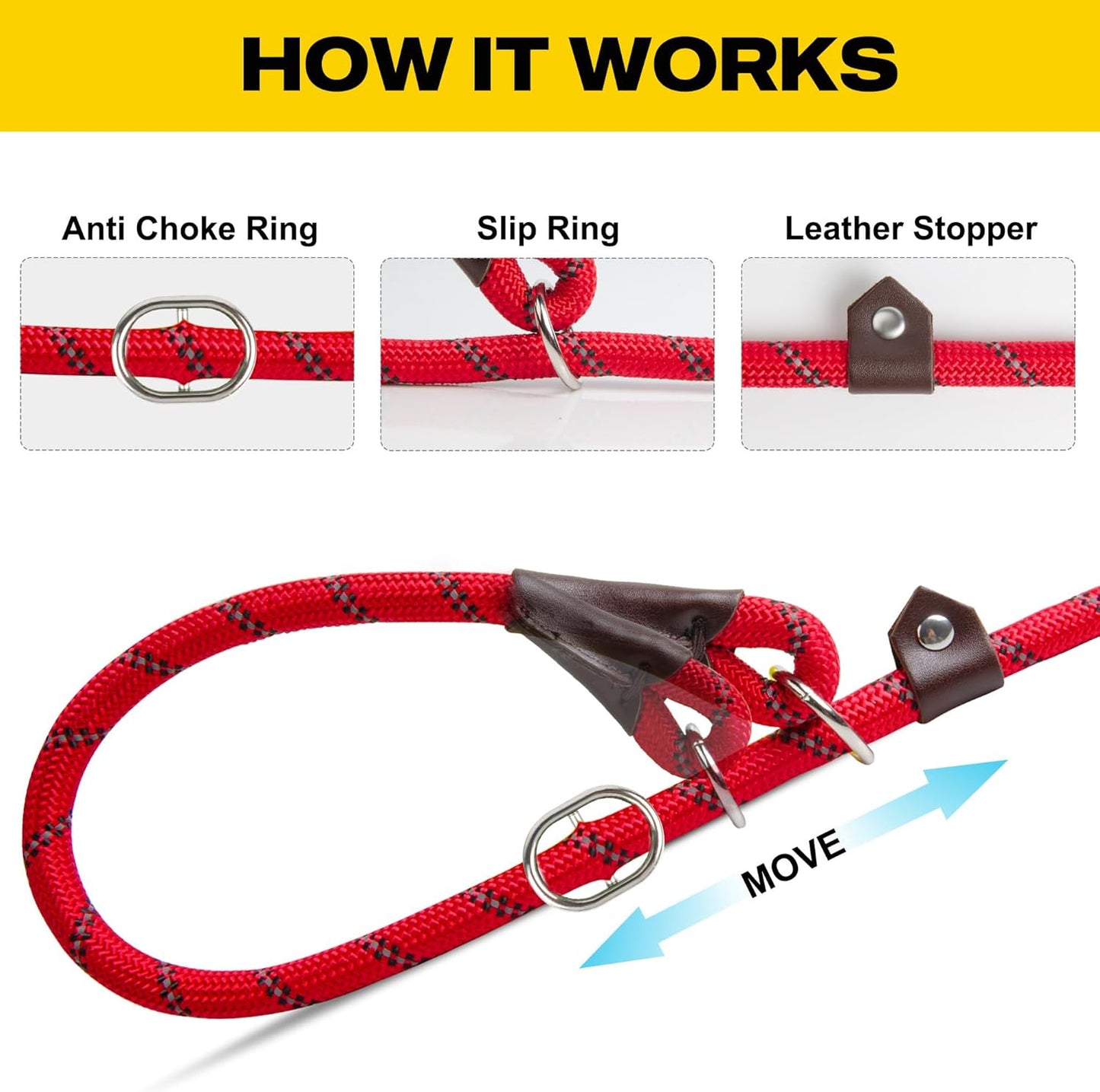 Fida Durable Slip Lead Dog Leash, 6 FT x 3/8" Heavy Duty Comfortable Strong Rope Slip Lead for Small Dogs and Puppies, No Pull Pet Training Leash with Highly Reflective (3/8", Red)