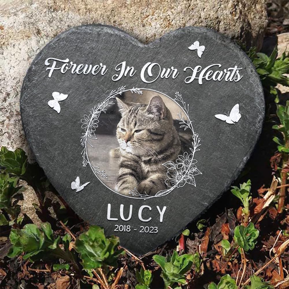 Personalized Heart Shaped Pet Memorial Stone for Cats and Dogs - Perfect Bereavement Gifts for Pet Lovers, Dog & Cat Lover - Unique Slate Stone Marker Gift for Comfort and Healing