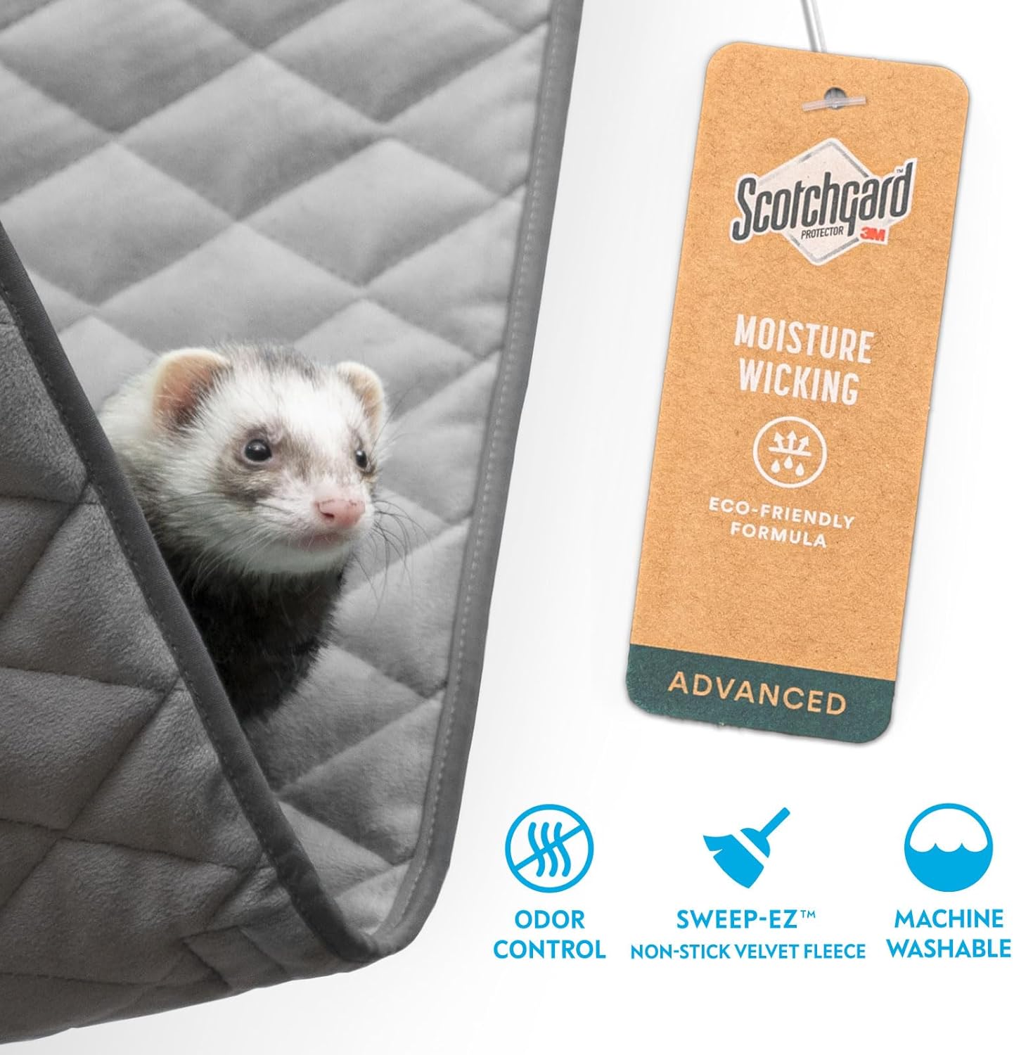 Paw Inspired Hanging Fleece Hammock for Ferrets, Rats, Chinchillas, Sugar Gliders, Small Pets | Hideout Toy for Guinea Pigs, Hamsters | Swivel Clips for Small Animal Cages (Gray/Light Gray)