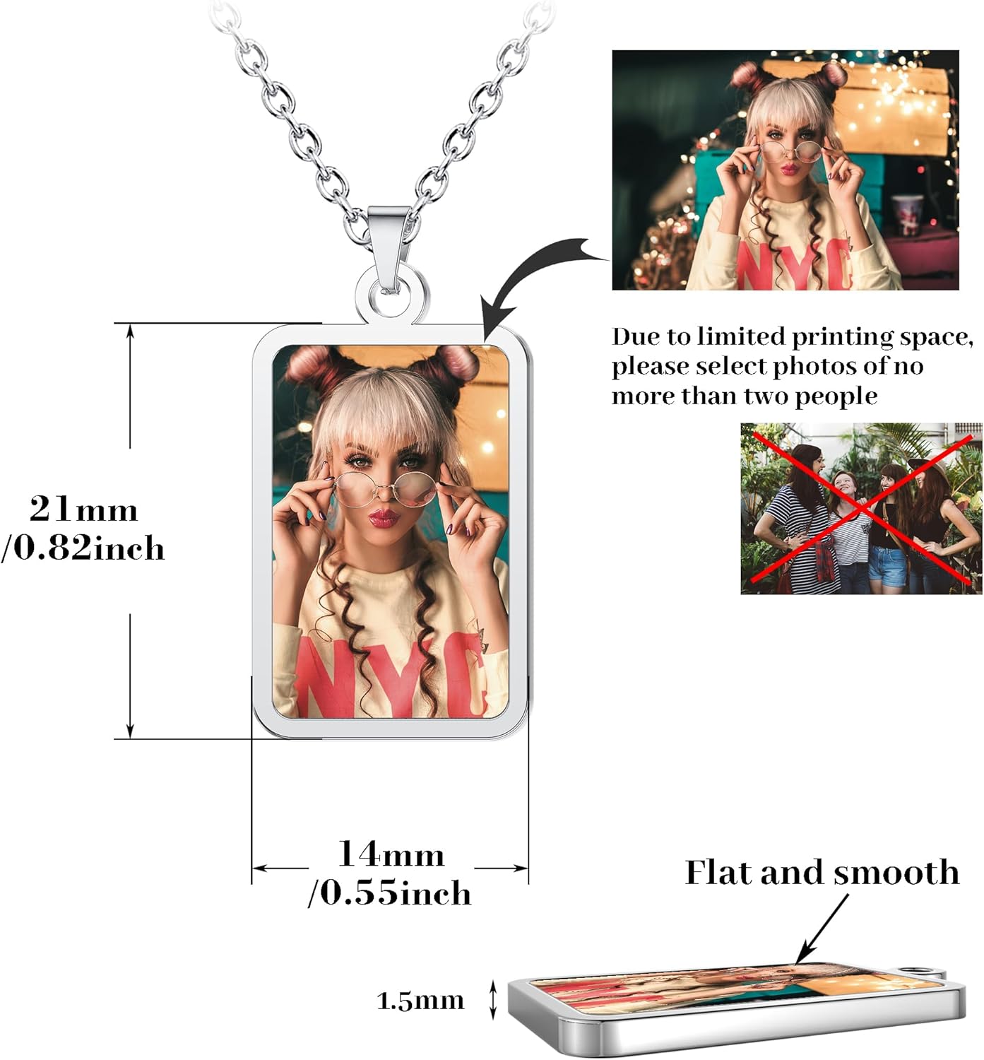 CharmSStory Personalized Photo Necklaces Custom Engraved Name Necklace Memory Keepsake Picture Necklace Pendant Customized Gifts for Women Men