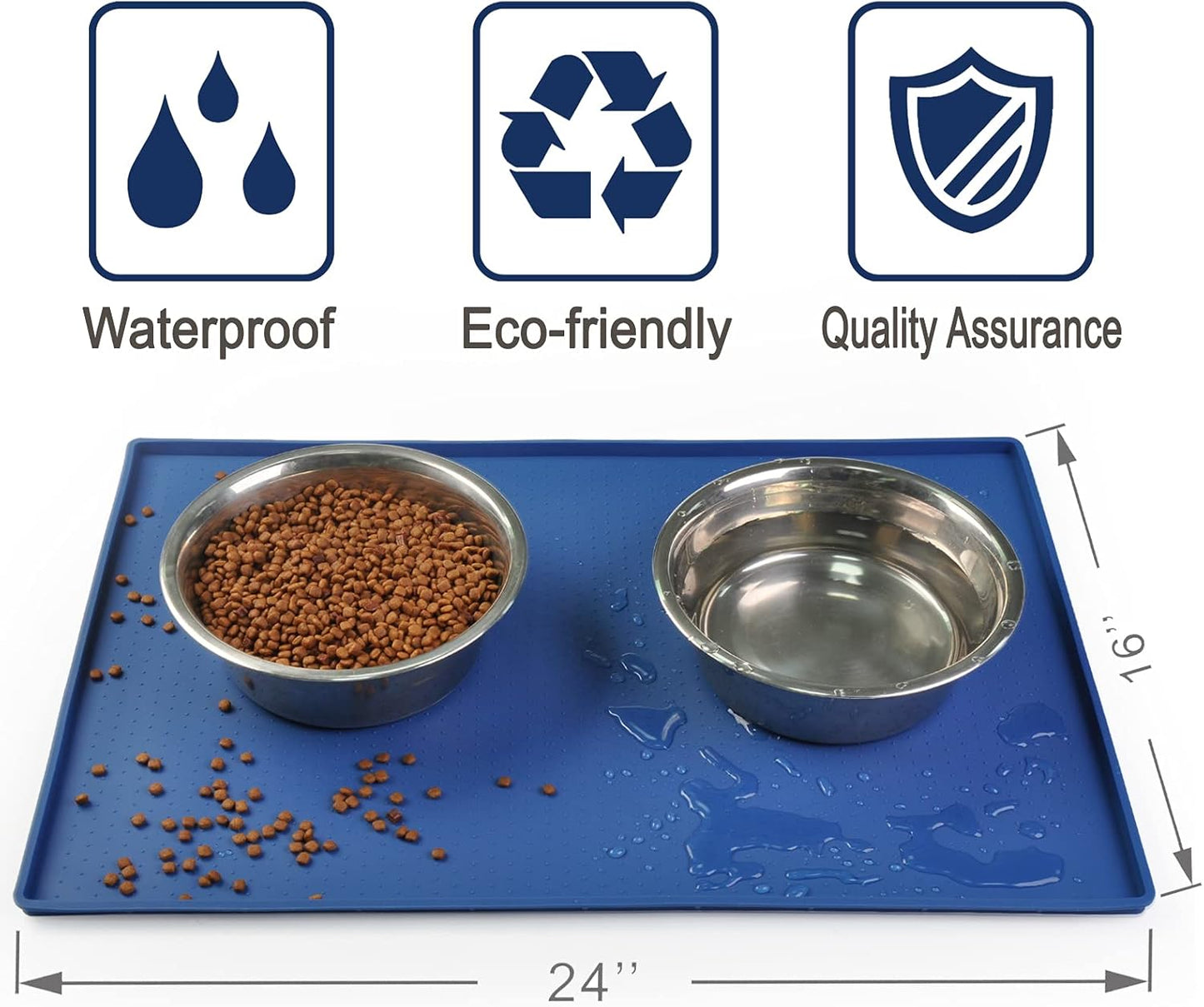 Mofason Pet Food Mat Waterproof Dog Mat 24”x16” Large – 0.5” inch Raised Edge, Pet Cat Silicone Feeding Placemat Water Bowl Tray for Floors, Nonslip Washable Dog Mat for Food and Water