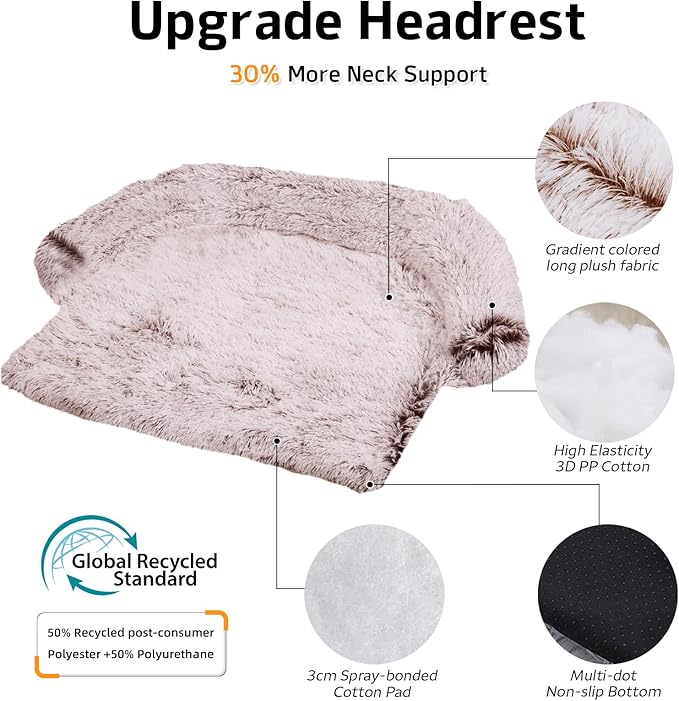 GGIB Calming Dog Bed Fluffy Plush Dog Mat for Furniture Protector with Removable Washable Cover for Large Medium Small Dogs and Cats (Medium, Rust White)