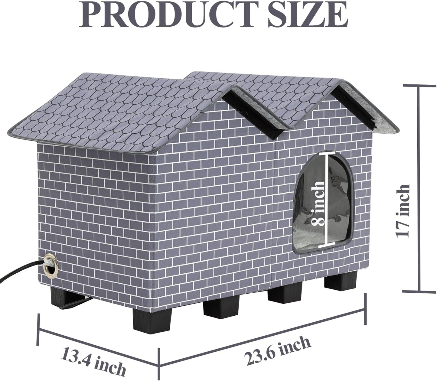 Kilodor Heated Outdoor Cat House, Insulated Elevated Cat House Weatherproof for Outside, Cat Shelter with Heated Pad for Outdoor/Indoor Cat in Winter Grey (Grey, Large)