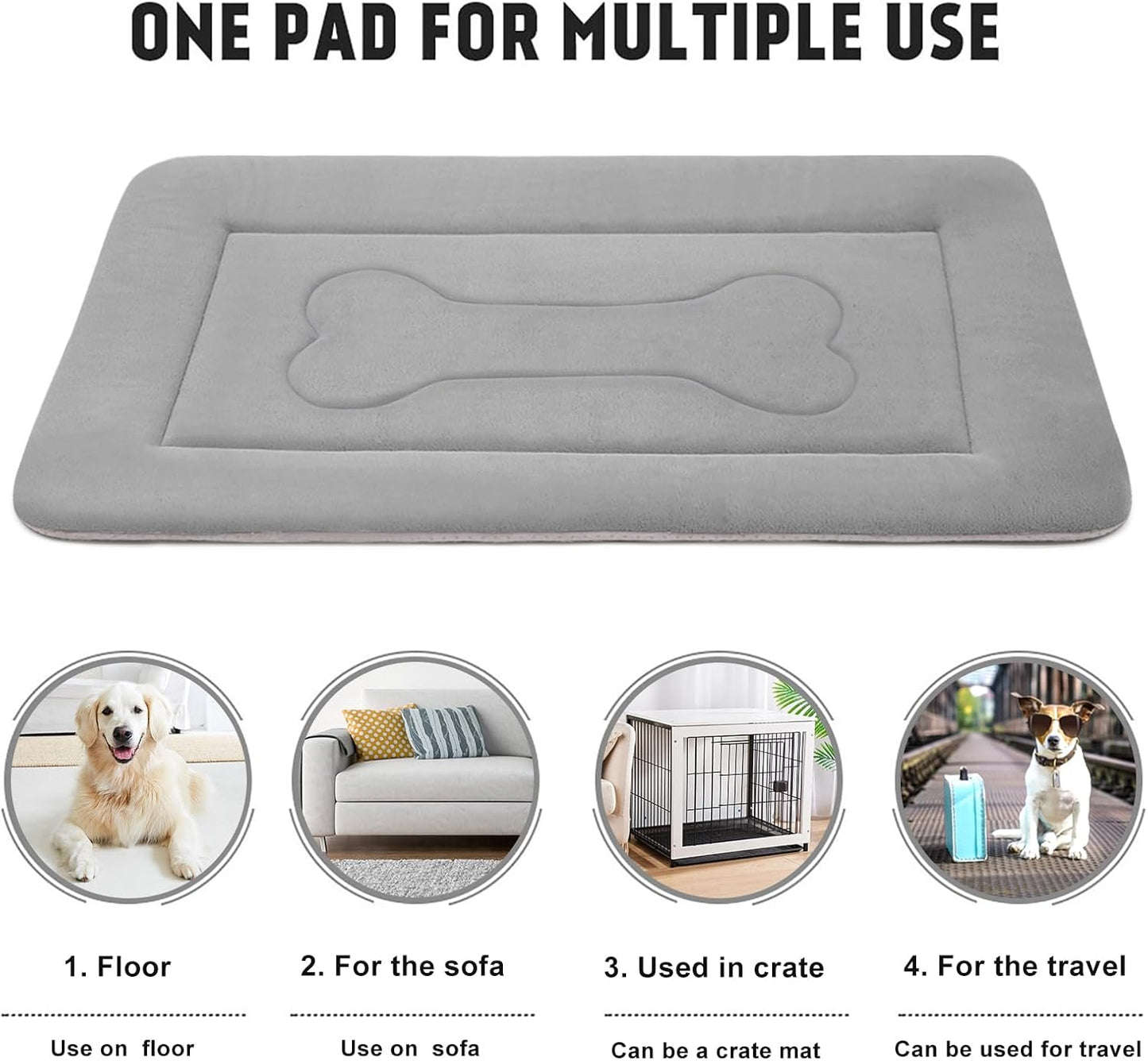 JoicyCo Large Dog Bed Soft Dog Crate Pad Mat 42 in Non-Slip Bottom Washable Dog Sleeping Mattress Pet Beds Cat Beds Kennel Pads