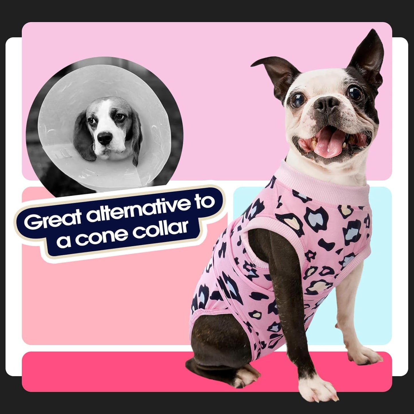 FUAMEY Recovery Suit for Dogs After Surgery,Soft Breathable Dog Bodysuit E-Collar & Cone Alternative Surgical Suit,Male Female Dog Neuter Spay Suits Anti Licking Wounds Onesie Pink Leopard XXL