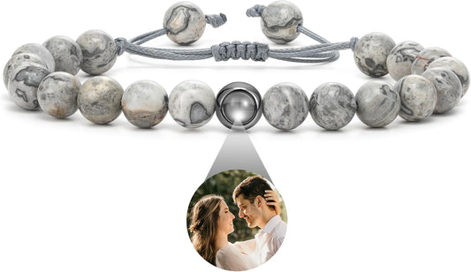 EMIRISTIC Custom Photo Bracelet - Personalized Picture Natural Stone Cuban Chain Bracelet - Any Special Day Gifts