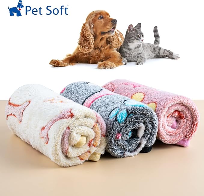 Pet Soft 1 Pack 3 Pet Blankets for Dogs - Fluffy Cats Dogs Blanket for Small Medium & Large Dog, Cute Print Pet Throw Puppy Blankets Fleece (Bones, 3XL)