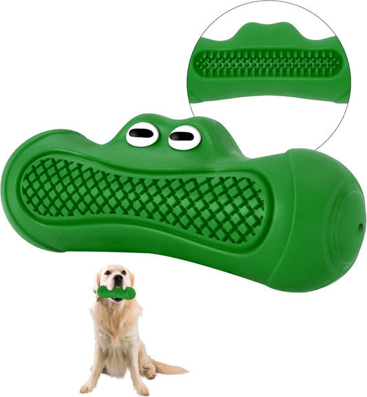 Durable Dog Chew Toy for Aggressive Chewers, Tough Natural Rubber Squeaky Dog Toy with Irresistible Beef Flavor, Dental Care, Teeth Cleaning & Boredom Relief for Medium & Large Dogs (Green)