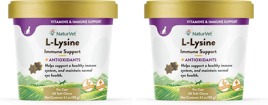 NaturVet L-Lysine Immune Support Plus Antioxidants Cat Supplement – Helps Support Eye Health, Immune System for Cats – Includes Amino Acids – 60 Ct. Soft Chews, 30-Day Supply (Pack of 2)