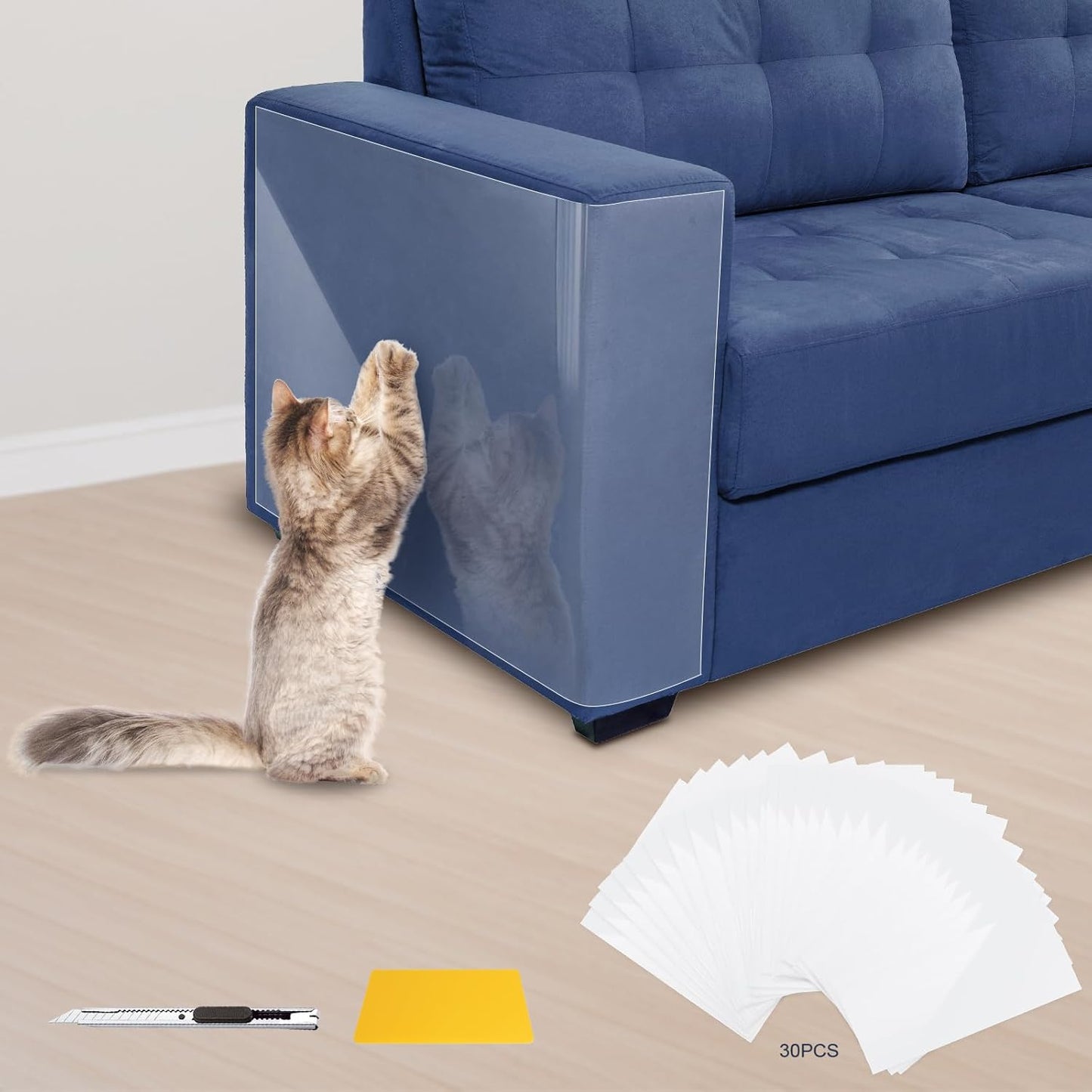 Eunice Cat Scratch Furniture Protectort, 16x12in-30 Pack Couch Protector from Cat Claws,Self-Adhesive Tape for Furniture - Easy to Remove Anti Scratch Protector
