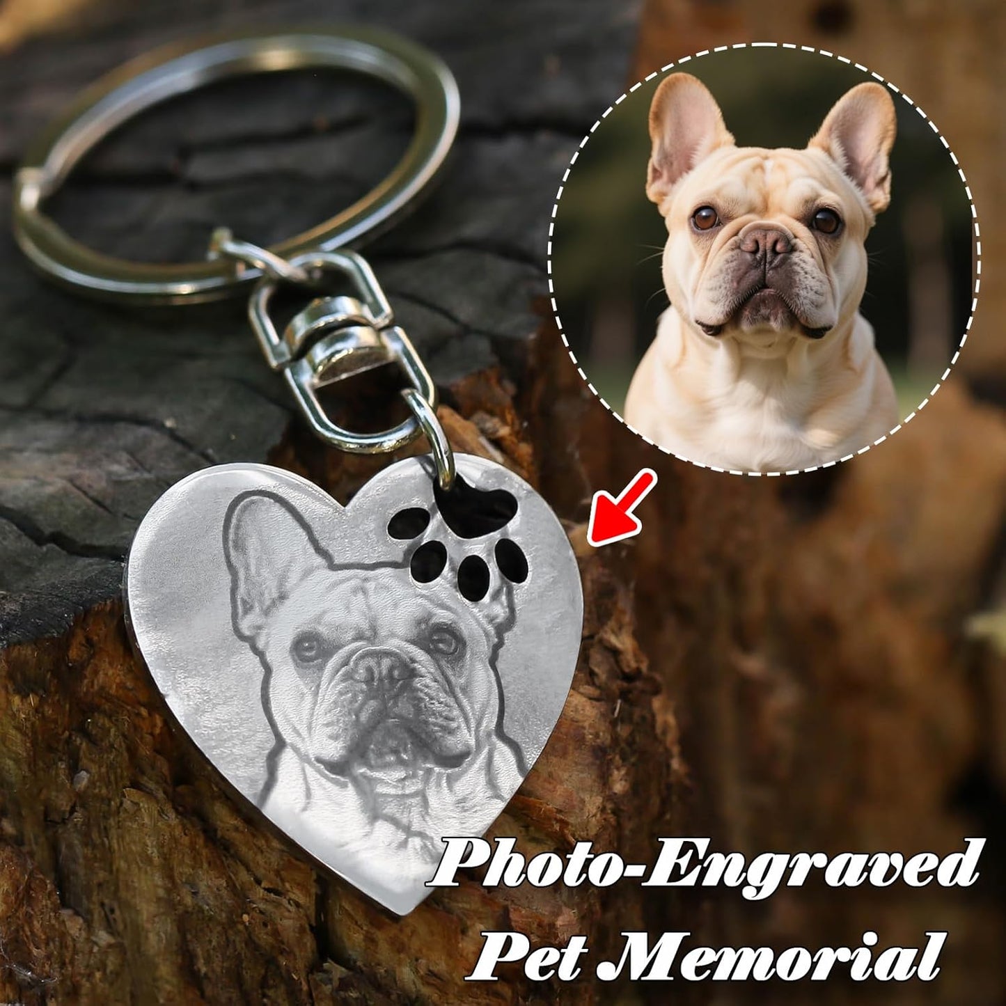 Engraved Dog Keychain Personalized - Custom Pet Picture Keychain Memorial Gifts for Dog Cat Lovers
