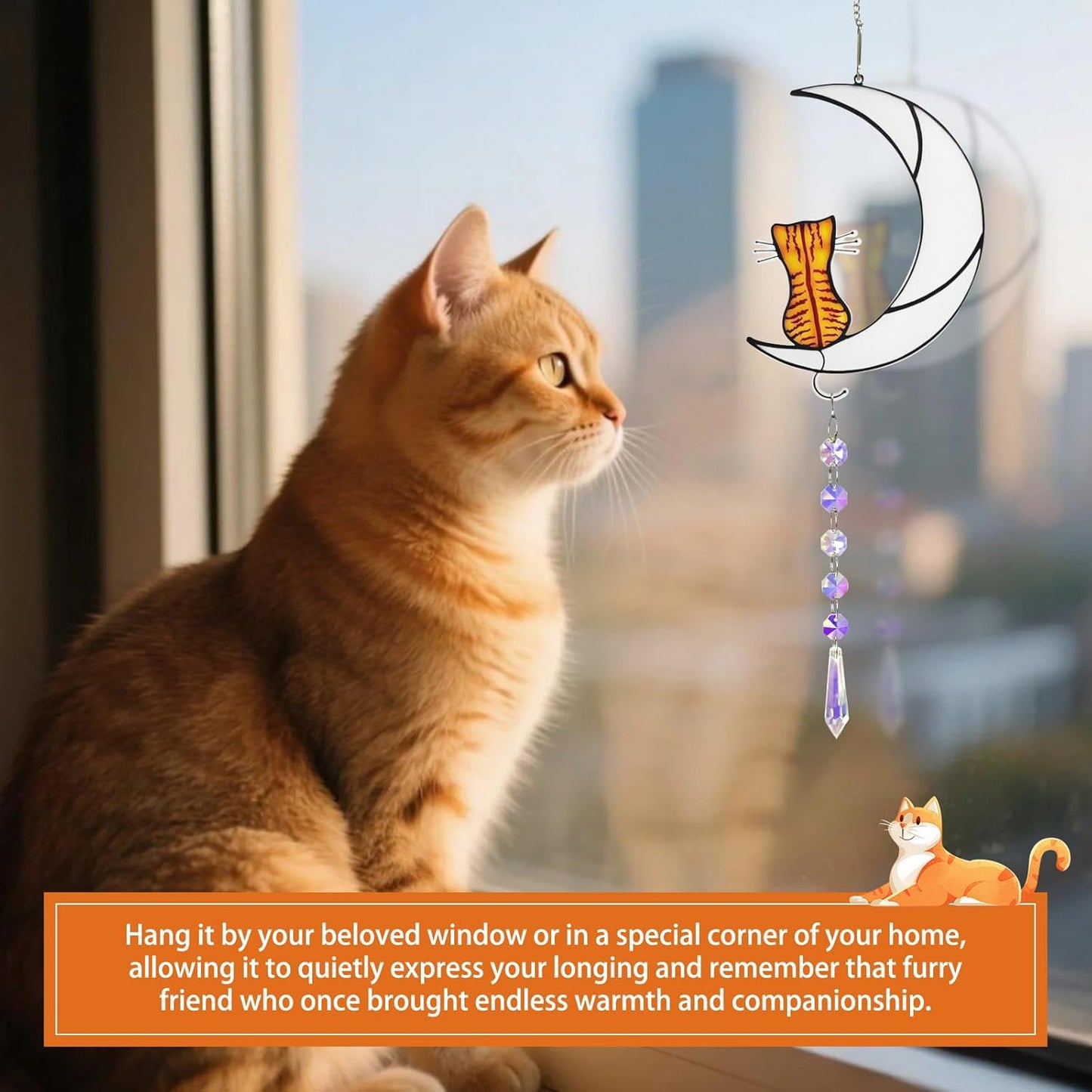 Cat Memorial Suncatcher for Window, Personalized Pet Loss Gift for Cat Lovers, Sympathy Memorial Ornament to Honor Departed Cats, Modern Sun Catcher Decor for Remembrance‌ Pet Owners