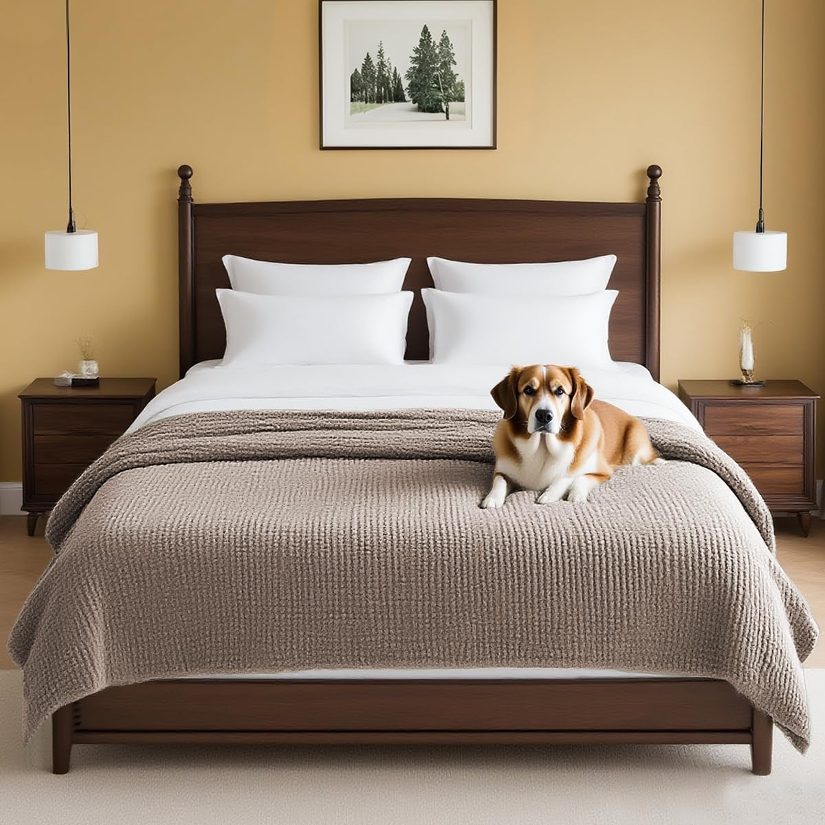 H.VERSAILTEX Plush Chenille Couch Cover for Dogs Pets Blanket for Bed Anti-Slip Soft and Durable Furniture Protector for Small Medium Large Cats Washable (52" x 82", Cuban Sand)