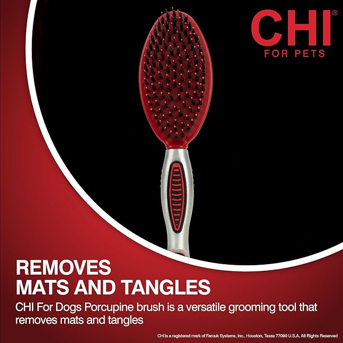 CHI Dog Brush for, Porcupine Brush for Dogs - Grooming Tools for Dogs & Puppies, Removes Mats and Tangles, Ionic Technology, Ergonomic Soft Grip Handle, Suitable for All Hair Types