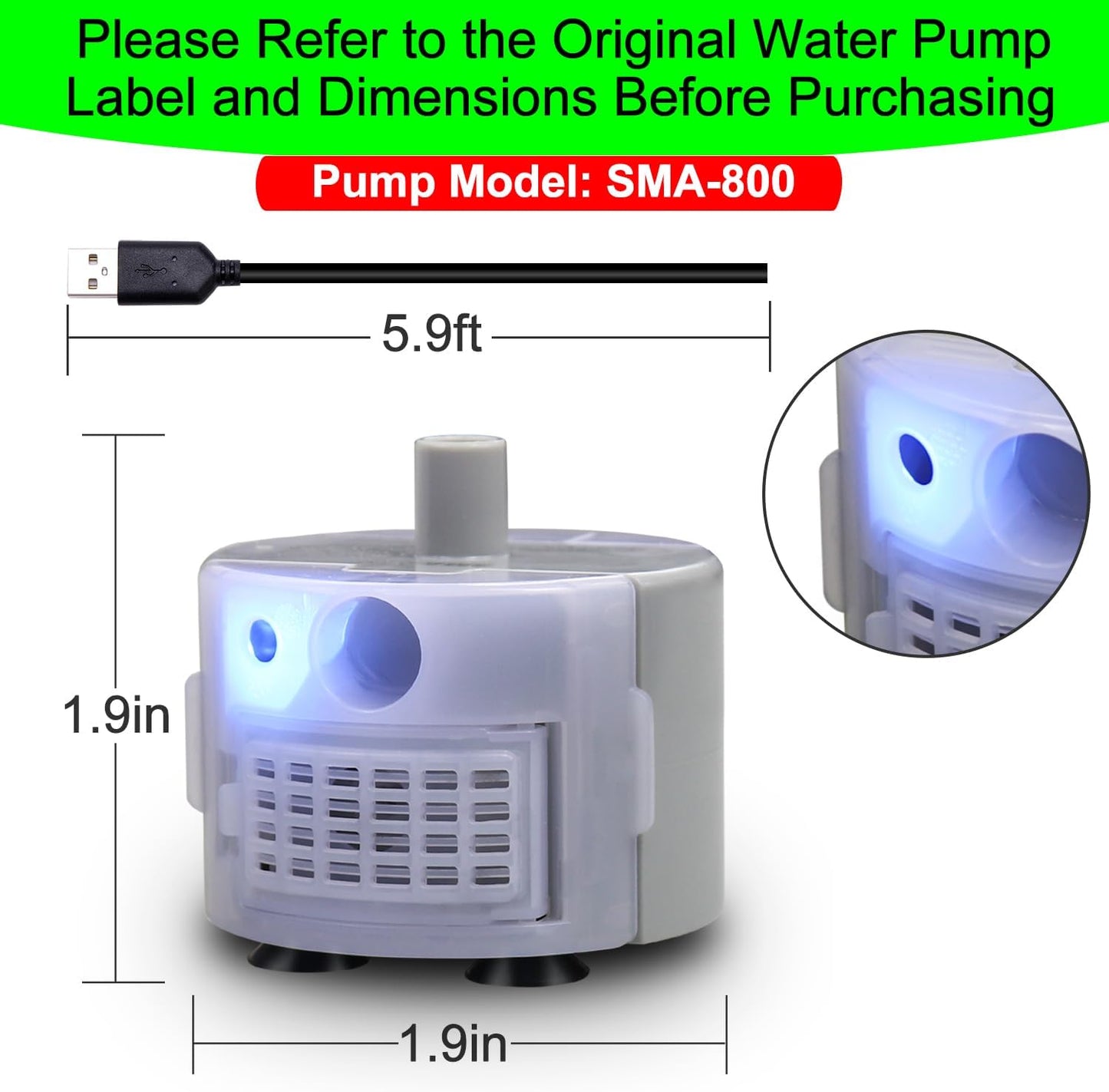 Cat Water Fountain Pump,Pet Water Fountain Pumps Replacement SMA-800 Submersible Motor,Cat Fountain Pump for Stainless Steel Cat Water Dispenser