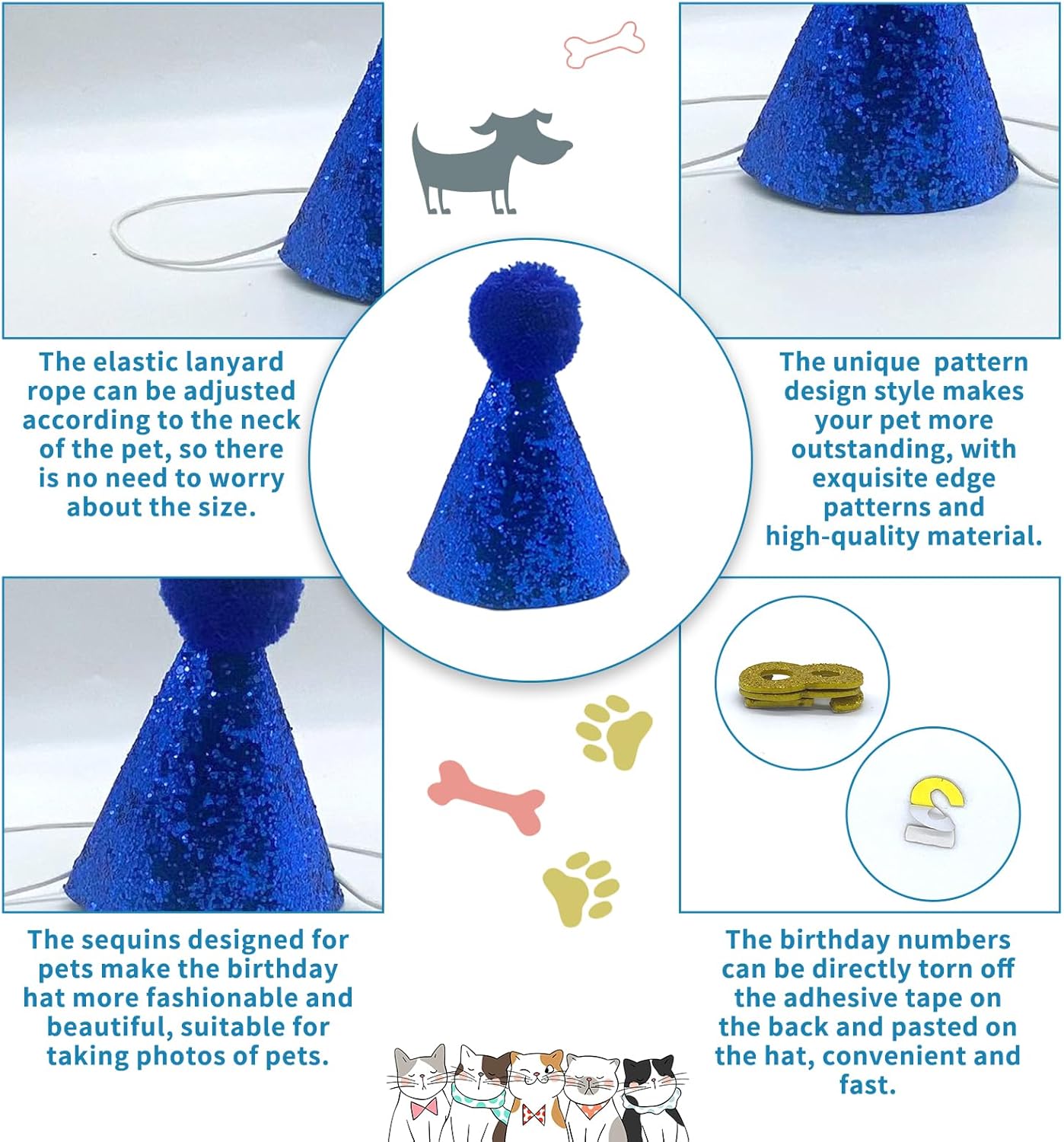 Cat Kitten Birthday Bandanas Cat Birthdays Party Supplies Party Hat Boy with Cat Birthdays Banner Balloons Meow Letter Foil Balloons for Boy Cats Kitten Decorations