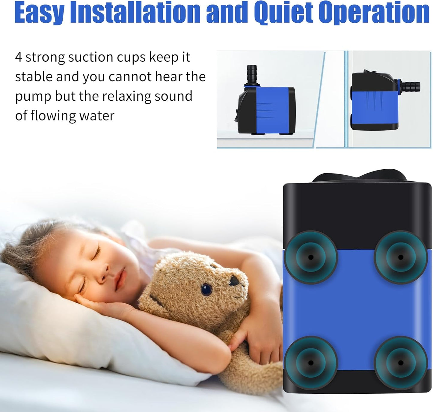 AQUANEAT Fountain Pump, 480 GPH Submersible Water Pump with 5 ft Tubing, for Aquarium Fish Tank, Pet Water Fountain, Hydroponics, Pond Waterfall