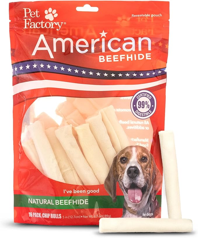 Pet Factory American Beefhide 5" Chip Rolls Dog Chew Treats - Natural Flavor, 16 Count/1 Pack