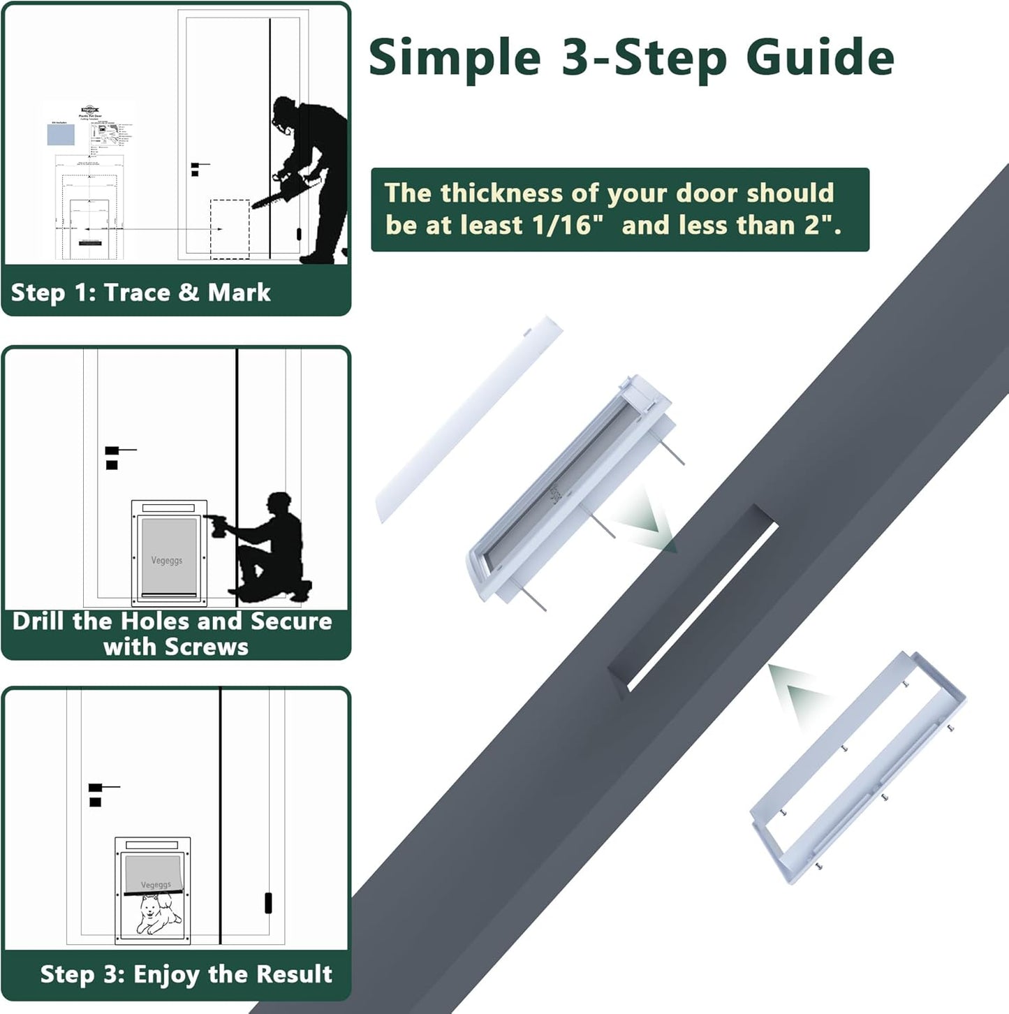 Pet Door for Cat and Dog, Interior and Exterior Large Dog Door, PC Frame and Telescoping Tunnel Doggy and Cat Door, Doggie Door with Magnetic Flap and Sliding Lock Panels (Pets Up to 15 Lb) S