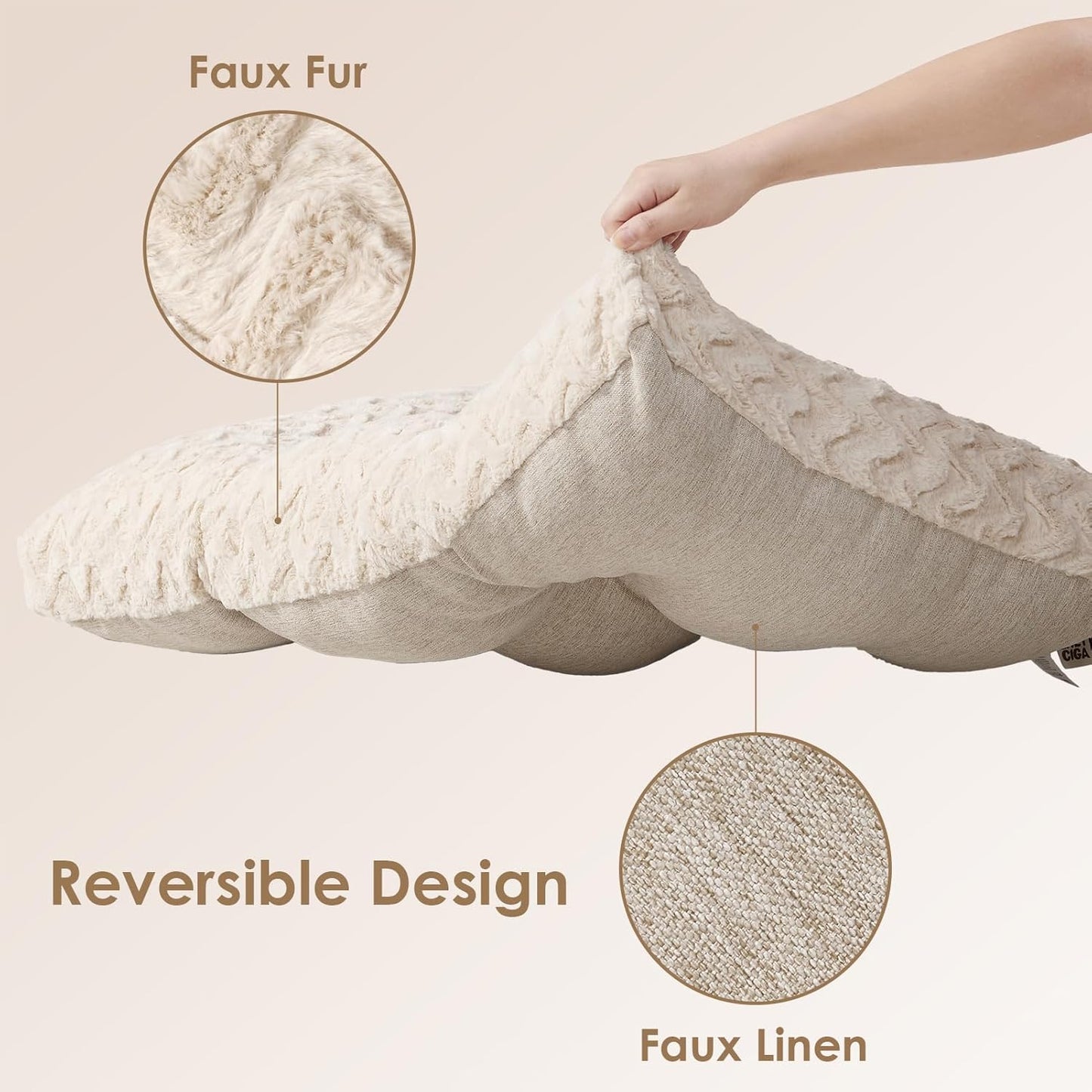 EHEYCIGA Reversible Dog Crate Bed Washable, Comfort Fluffy Plush Dog Kennel Pad for Small Doggie and Cats, Deluxe Machine Washable Pet Sleeping Mats, 23" x 18"x 3", Beige