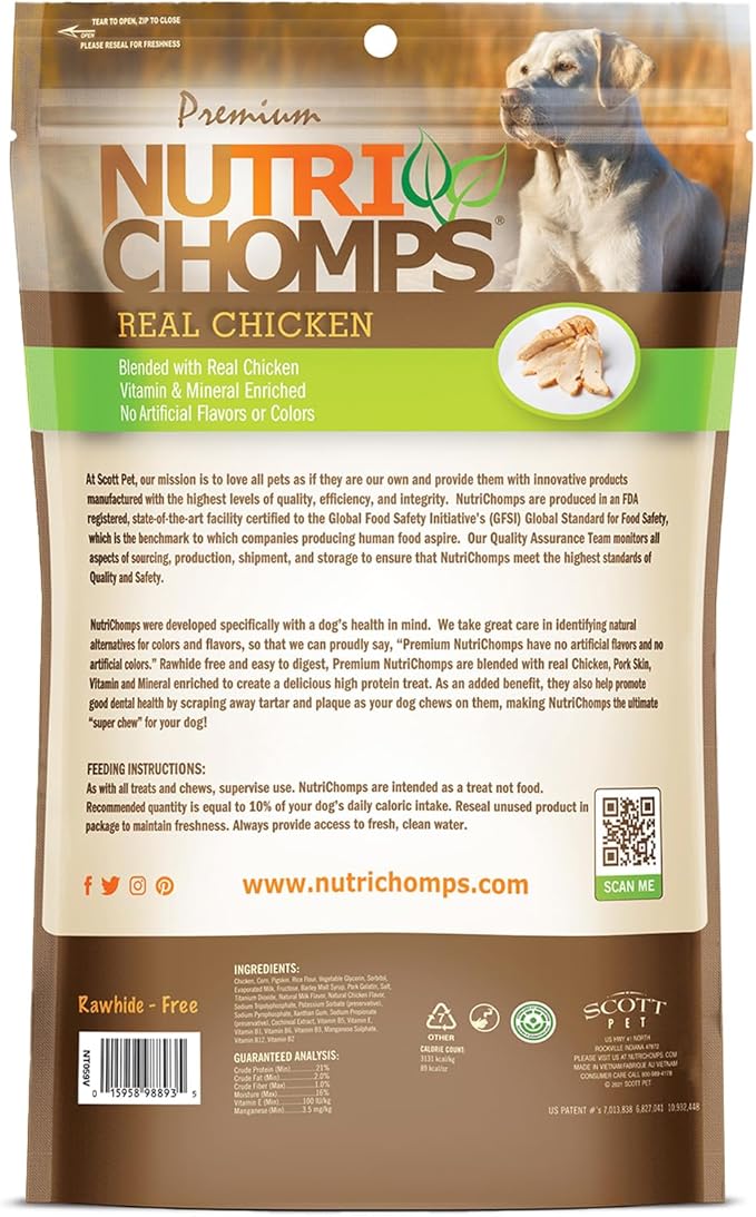 NutriChomps Dog Chews, 6-inch Twists, Easy to Digest, Long Lasting, Rawhide-Free Dog Treats, 15 Count, Real Chicken flavor