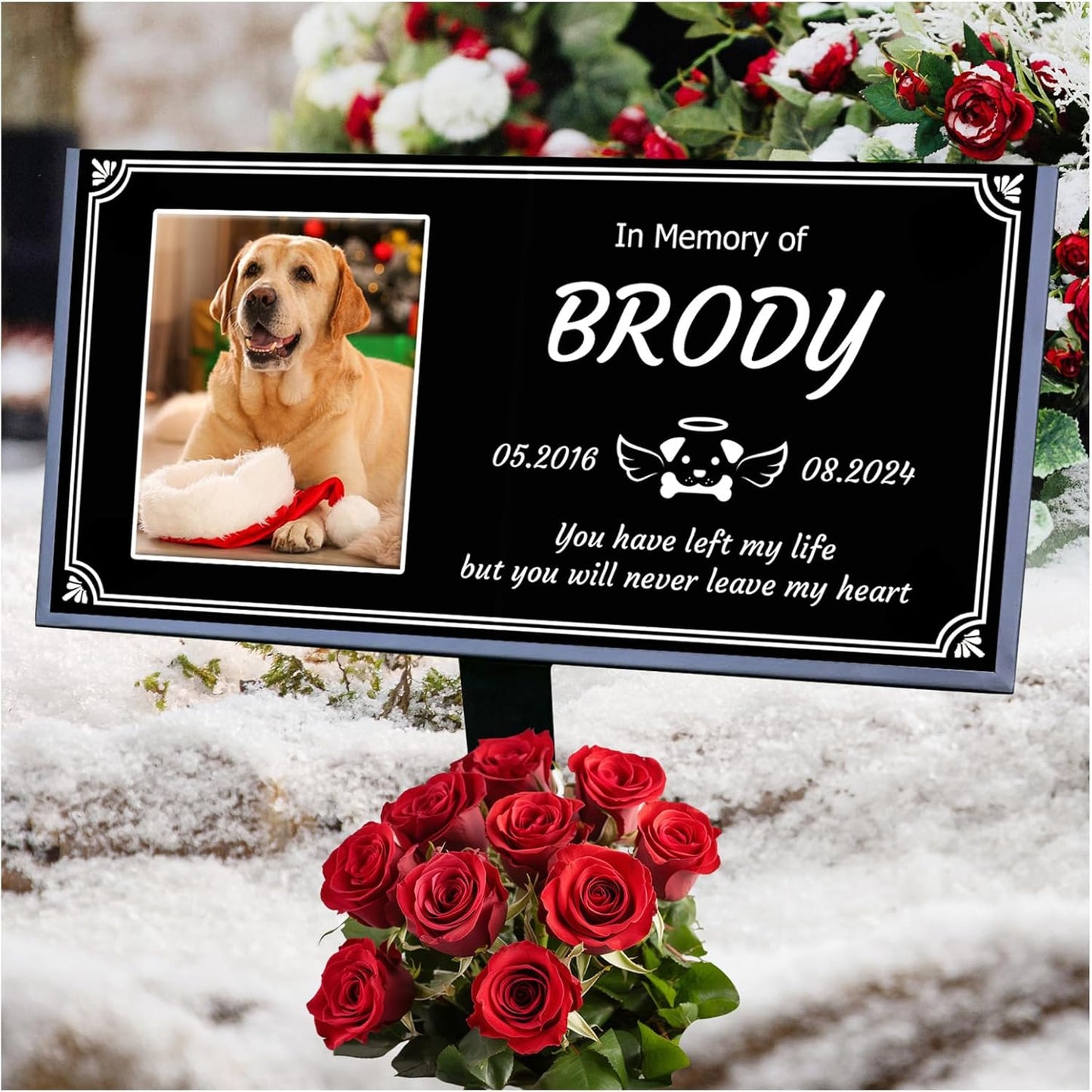 Pet Headstones for Dogs Personalized,Dogs Headstones, Cat Tombstone Outdoor,Black Granite Memorial Garden Stone Customized Gravestone Markers, Dog Gravestone Markers Gifts (pet 3)