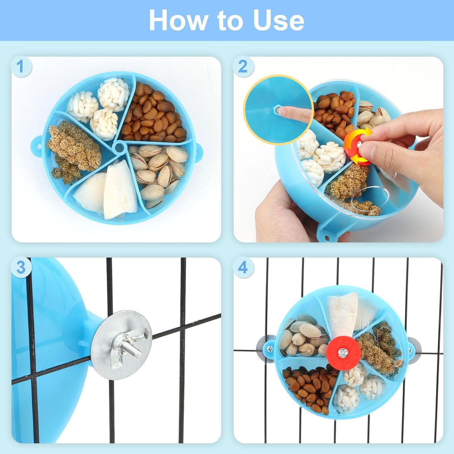 Bird Creative Foraging System Wheel Seed Food Ball Rotate Training Toy for Small and Medium Parrots Parakeet Cockatiel Conure (Blue)