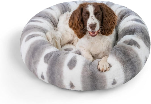 Best Friends by Sheri Patterned Lux Faux Fur Calming Donut Dog Bed, Gray, Medium, 30x30