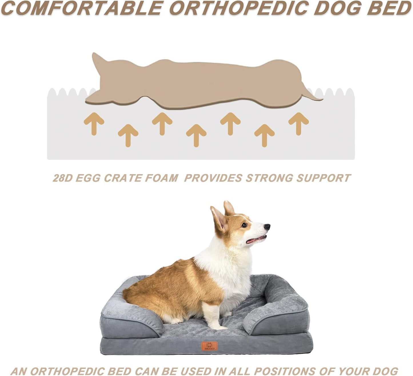 Dog Bed for Medium Size Dogs with Removable Washable Cover Pet Bed Large Orthopedic Dogs Bed with Sides Egg-Crate Foam Dog Couch Waterproof Memory Foam Non-Slip Bottom-L(35'*26.5')-Grey