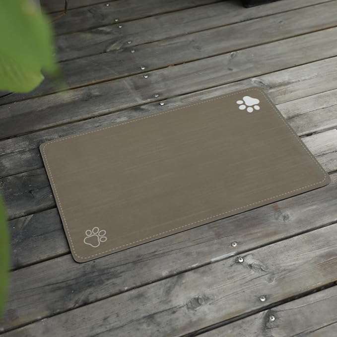 Le courant Pet Feeding Mat Absorbent Non-Slip Pet Placemat for Feeding Bowl, with Waterproof Rubber Backing, Quick Dry Water Dispenser Mat for Dog and Cat,Brown.Dog Paw-11.8x19.7 in