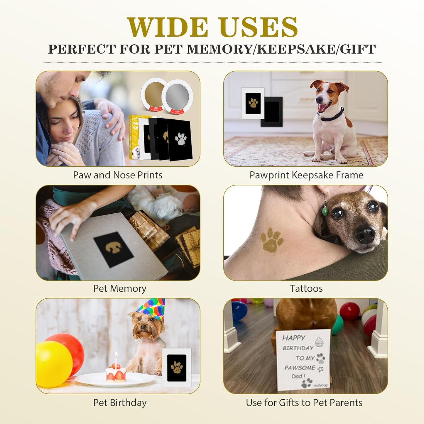 Nabance Paw Print Kit, Dog Nose Print Kit, Mess-Free Gold & Silver Paw Print Ink Pads, 8Pcs Pet Paw Print Impression Kit with Photo Frames, Safe Clean Touch Ink Pads, Nose Print Stamp Pad for Dogs Cat
