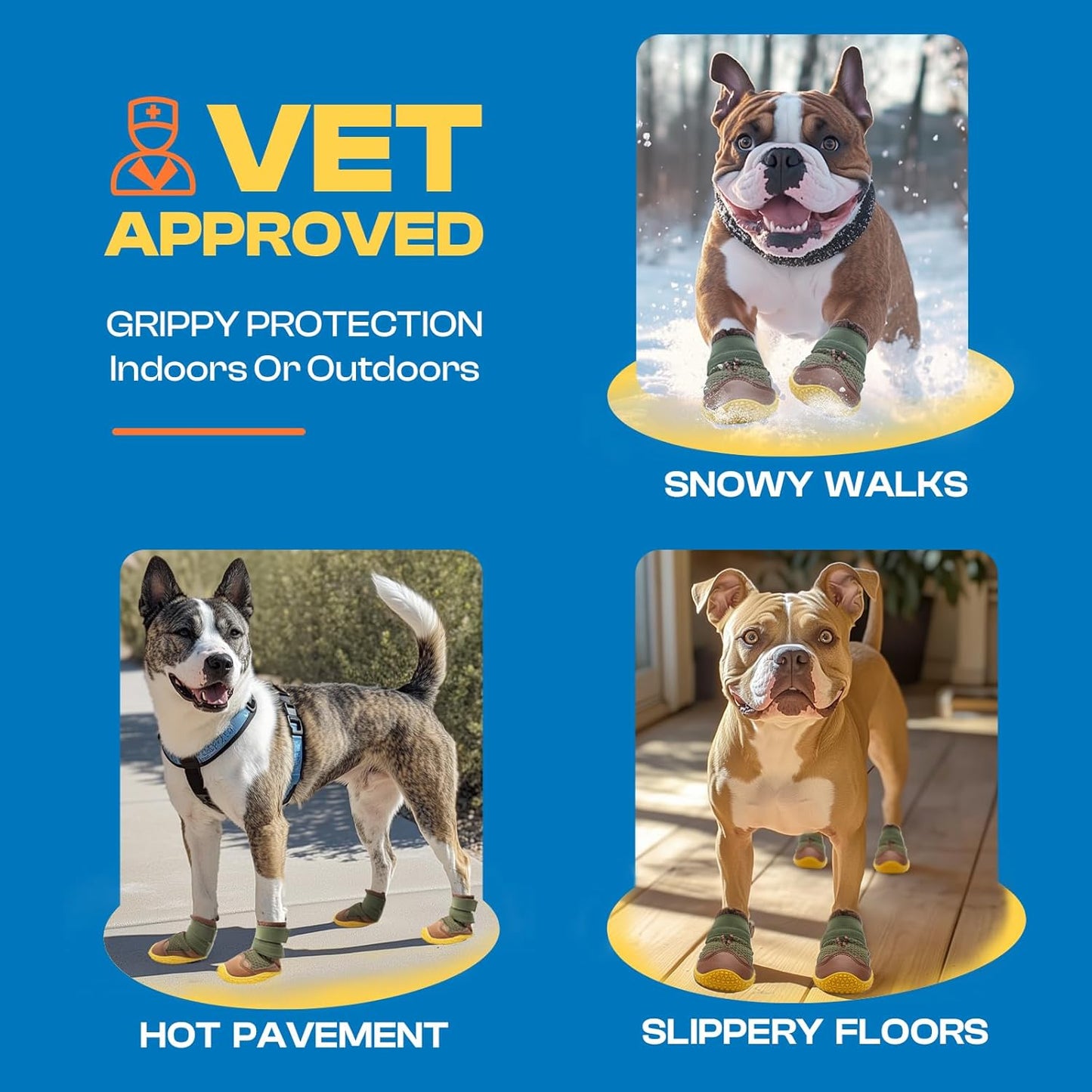 Dog Shoes for Large Dogs, Medium Dog Boots & Paw Protectors for Hardwood Floors, Outdoor Dog Booties for Hot Pavement Winter Snow Hiking, Breathable Dog Shoes with Reflective Strips Size 4