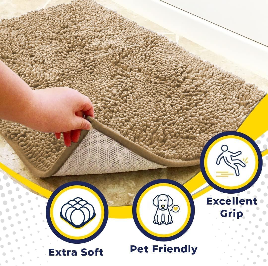 Muddy Mat® Pack of 3 Highly Absorbent Microfiber Dog Door Mat and Pet Rug, Non Slip Thick Washable Area Mat Soft Chenille for Kitchen Bathroom Bedroom and Outdoor - Beige Small, Medium & Large
