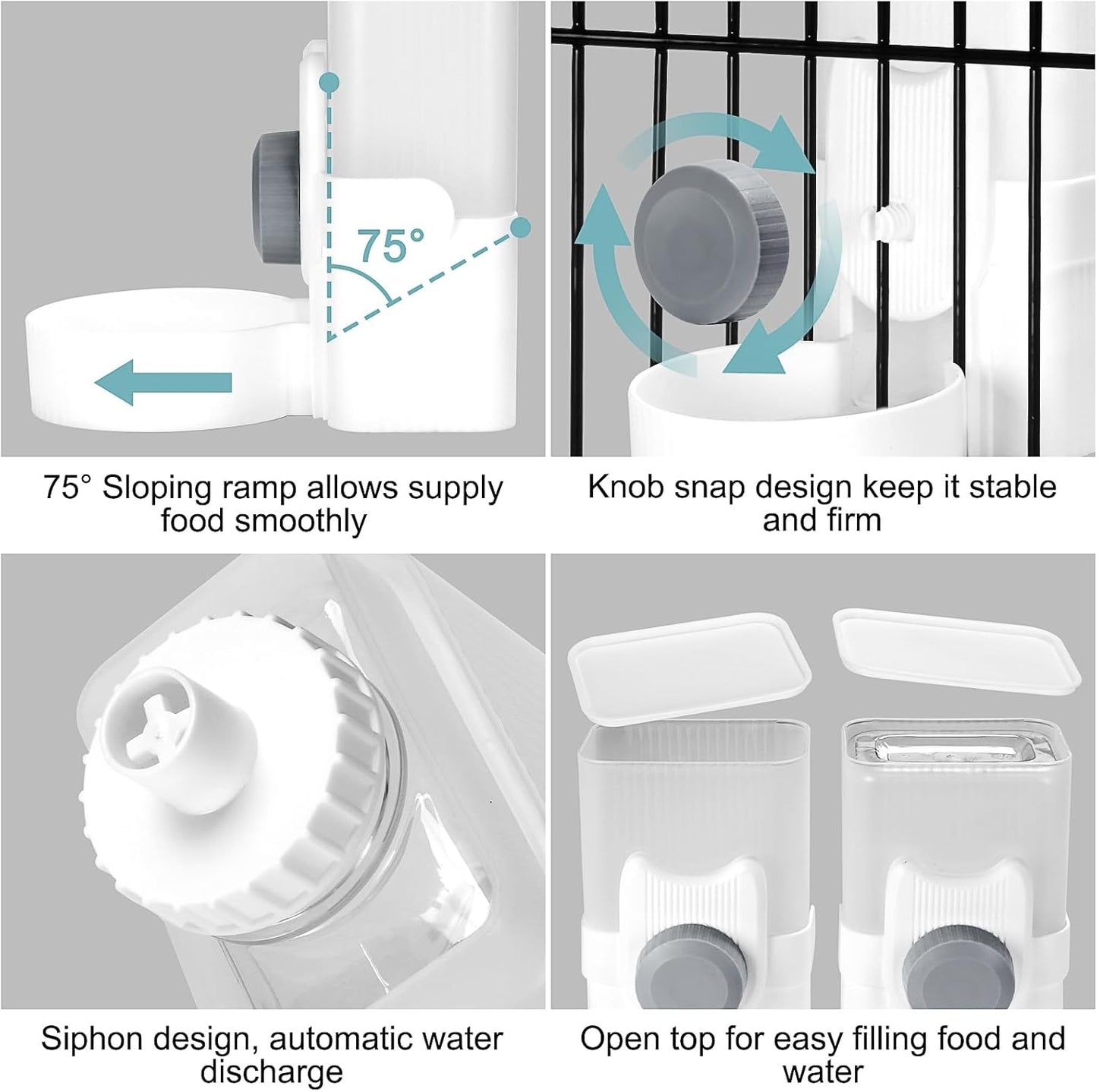 Automatic Cat Feeder and Water Dispenser, ShineMe 35oz Auto Gravity Feeder Hanging Food and Water Bowls for Small Pets, Cats, Kitten, Dogs, Rabbits, Ferrets (Grey)
