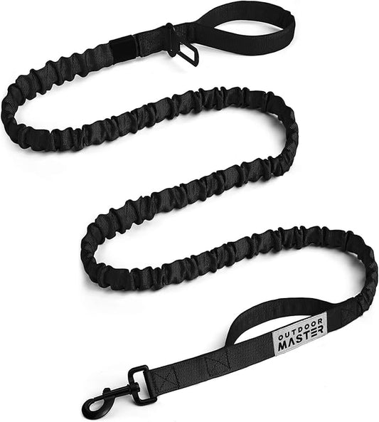 OutdoorMaster Bungee Dog Leash, Heavy Duty Dog Leash with Shock Absorption, 2 Padded Handles Training Leash, Improved Dog Safety and Comfort - Black Upgraded, 6 FT