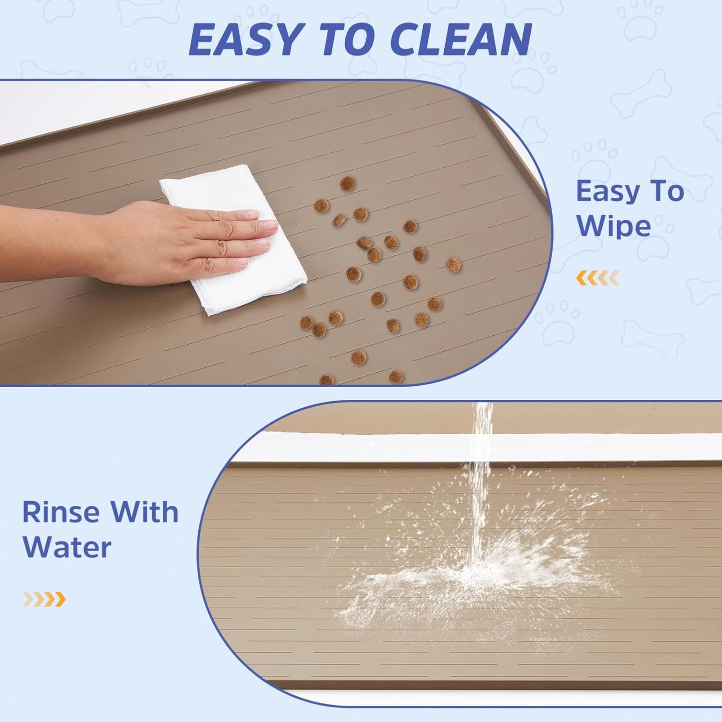 Large Dog Mats for Food and Water, 32"x24" Waterproof Pet Food Mats for Floor Nonslip Silicone Bowl Mats with Raised Edges