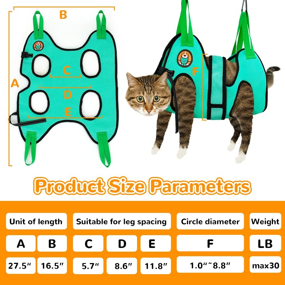 AWOOF Cat Grooming Hammock Harness for Cats & Dogs, Restraint Dog Grooming Hammock with Nail Clippers/Trimmer, Nail File, Comb, Grooming Scissors for Nail Trimming Ear Cleaning Medicine Taking