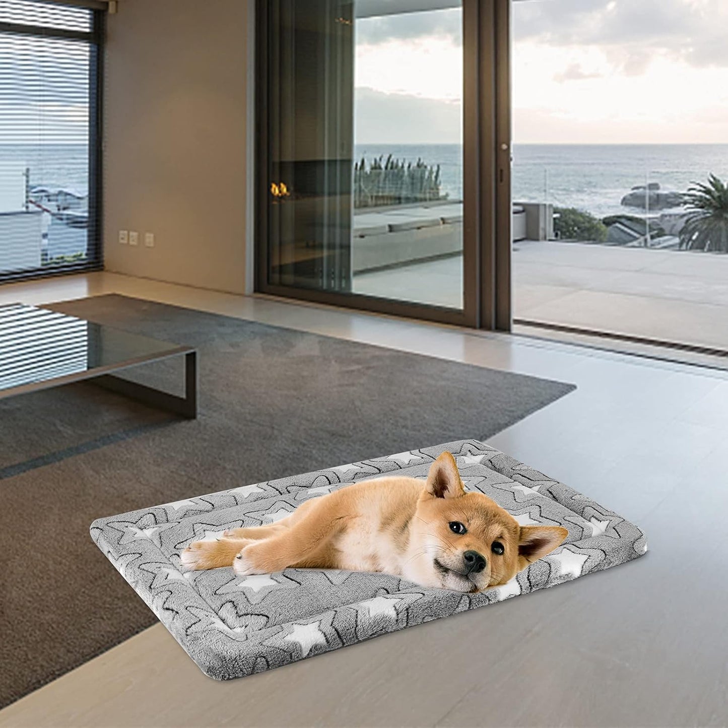 EMPSIGN Dog Crate Pad - Reversible Kennel Mat (Cool & Warm), Machine Washable, Cozy Star Pattern Sleeping Pad for Small Medium Large Dogs, All-Season Pet Bed, Suitable for 30"x20" Dog Crate, Grey